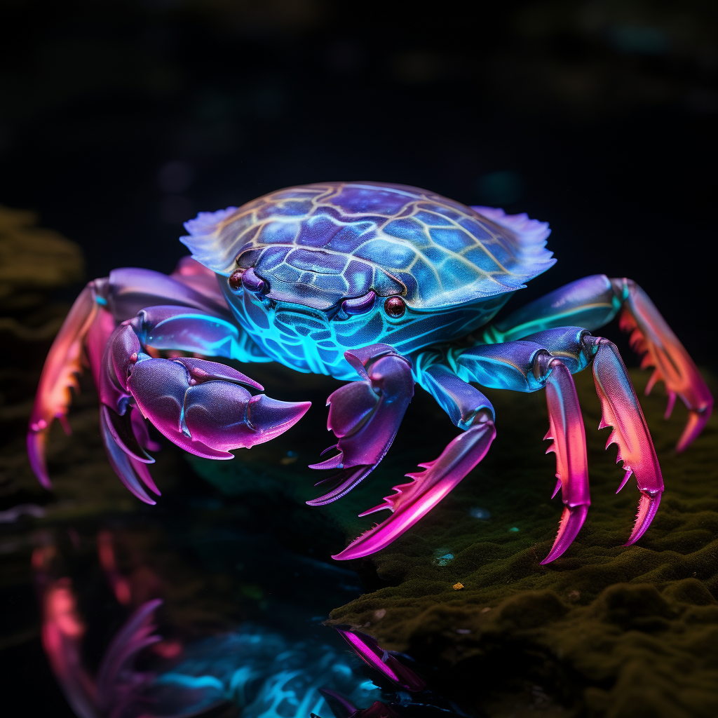 Bioluminescence Crabs Underwater Scene