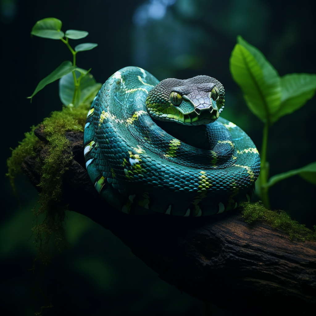 Bioluminescent Emerald Tree Boa in Jungle