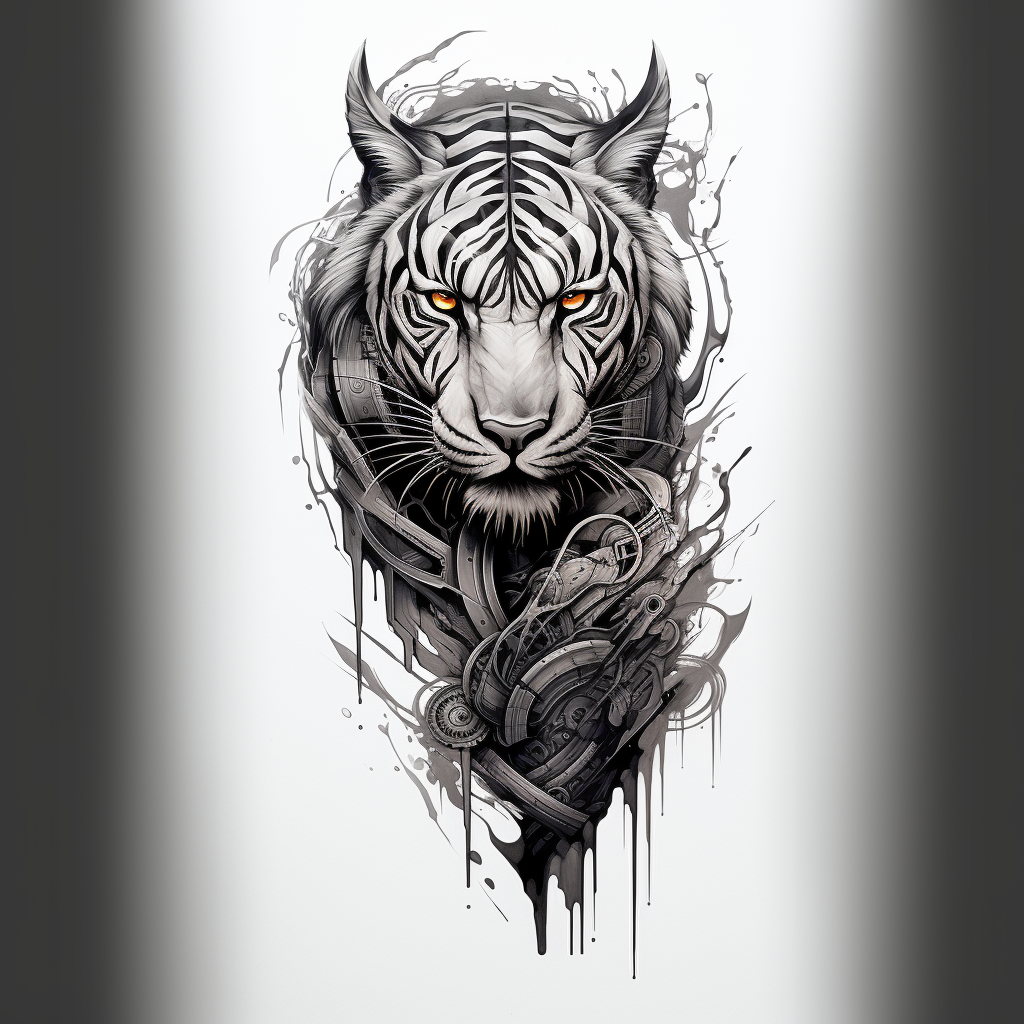 Biomechanical tiger arm tattoo design