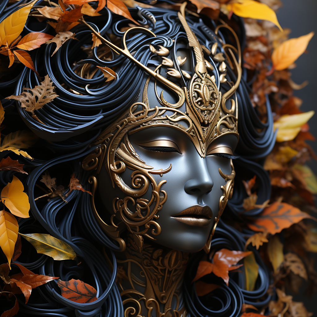 Biomechanical night elf woman in autumn leaves