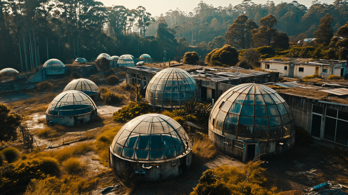 Aerial view of biosecure settlement in Tasmania 2060