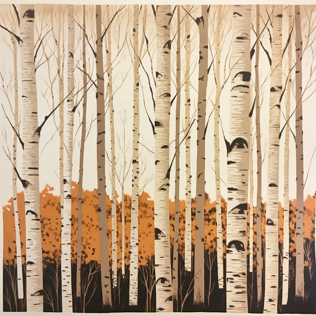 Block print of a birch tree