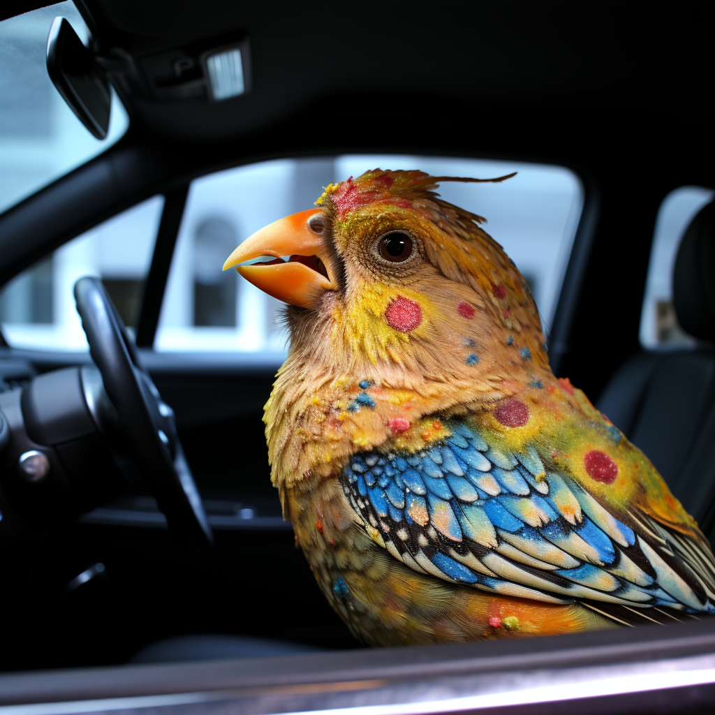 Bird Eating Pizza in Car Tattoo