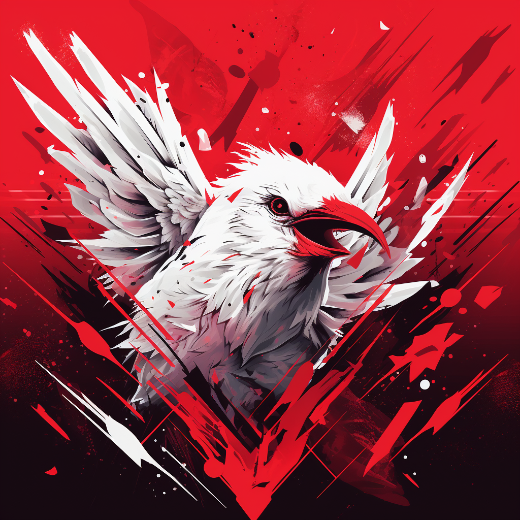 Bird illustration with red background and white triangle