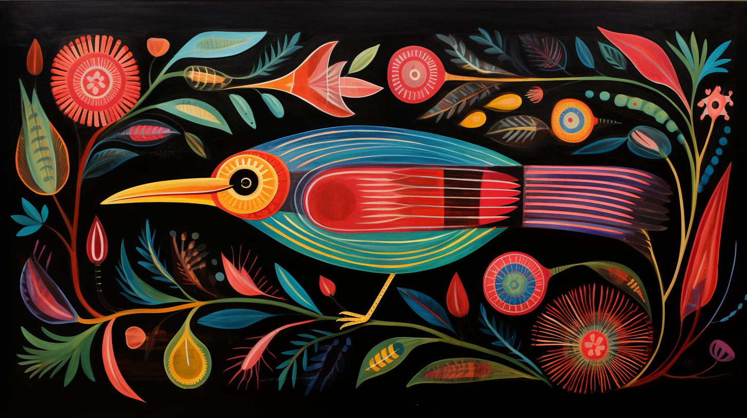 Colorful bird mola artwork