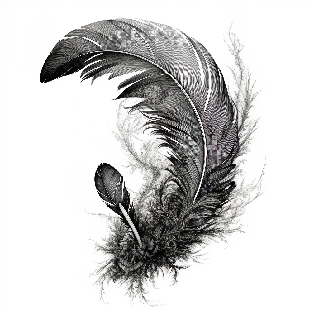 Black-and-white bird feathers W drawing