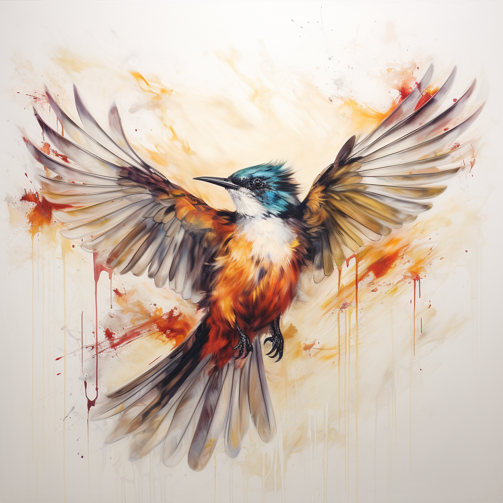 Colorful bird painting with open wings