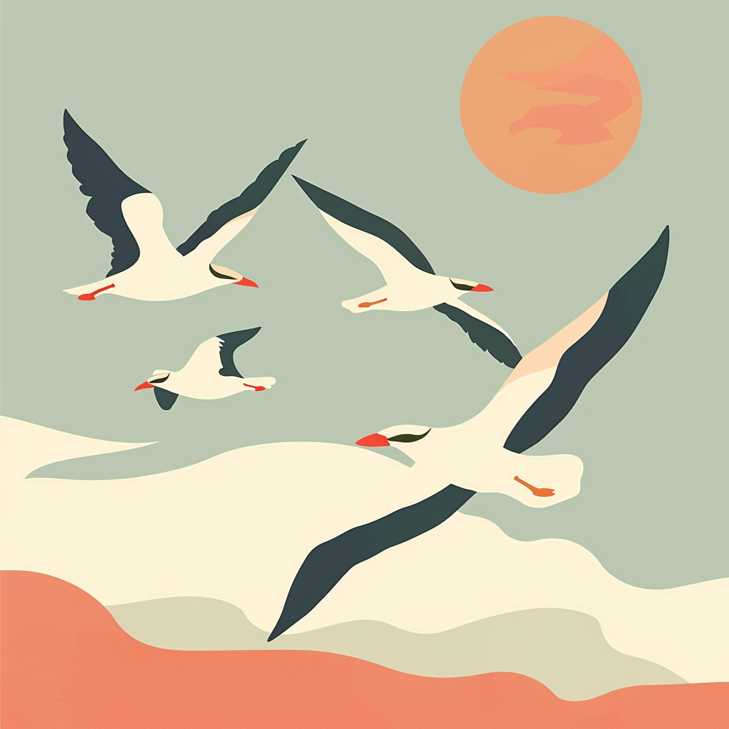 Birds Flying Sky Simple Illustration