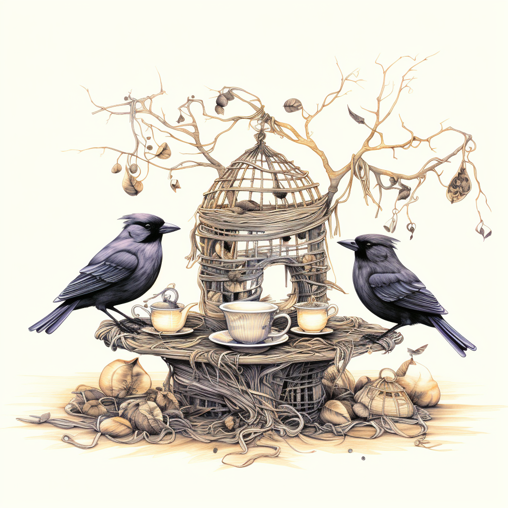 Birds enjoying a tea party in a nest