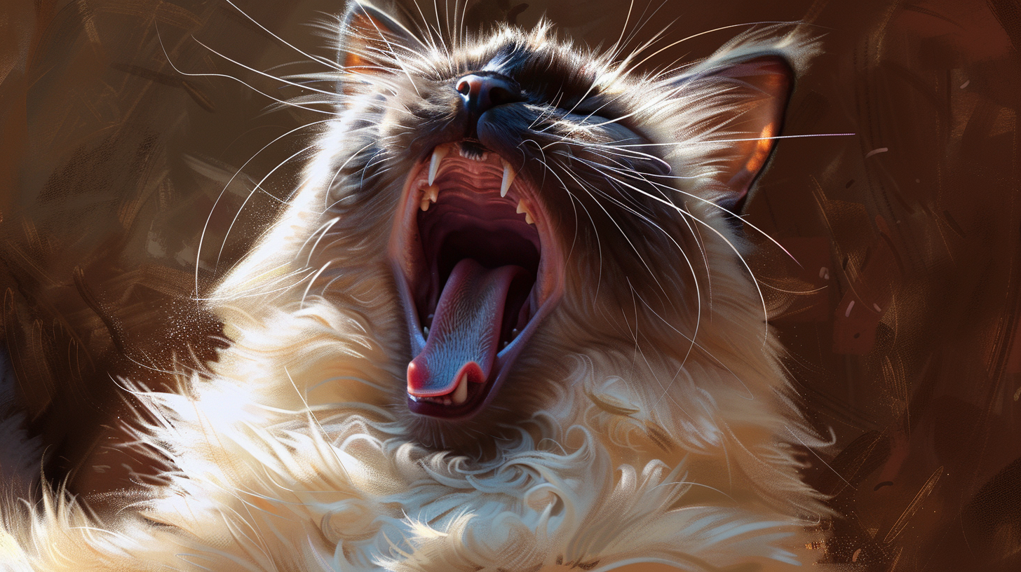 Elegant Birman cat yawning image