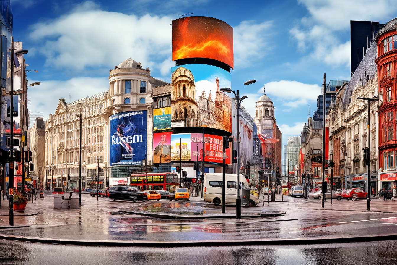 Birmingham City Centre with Roundabout and Billboards