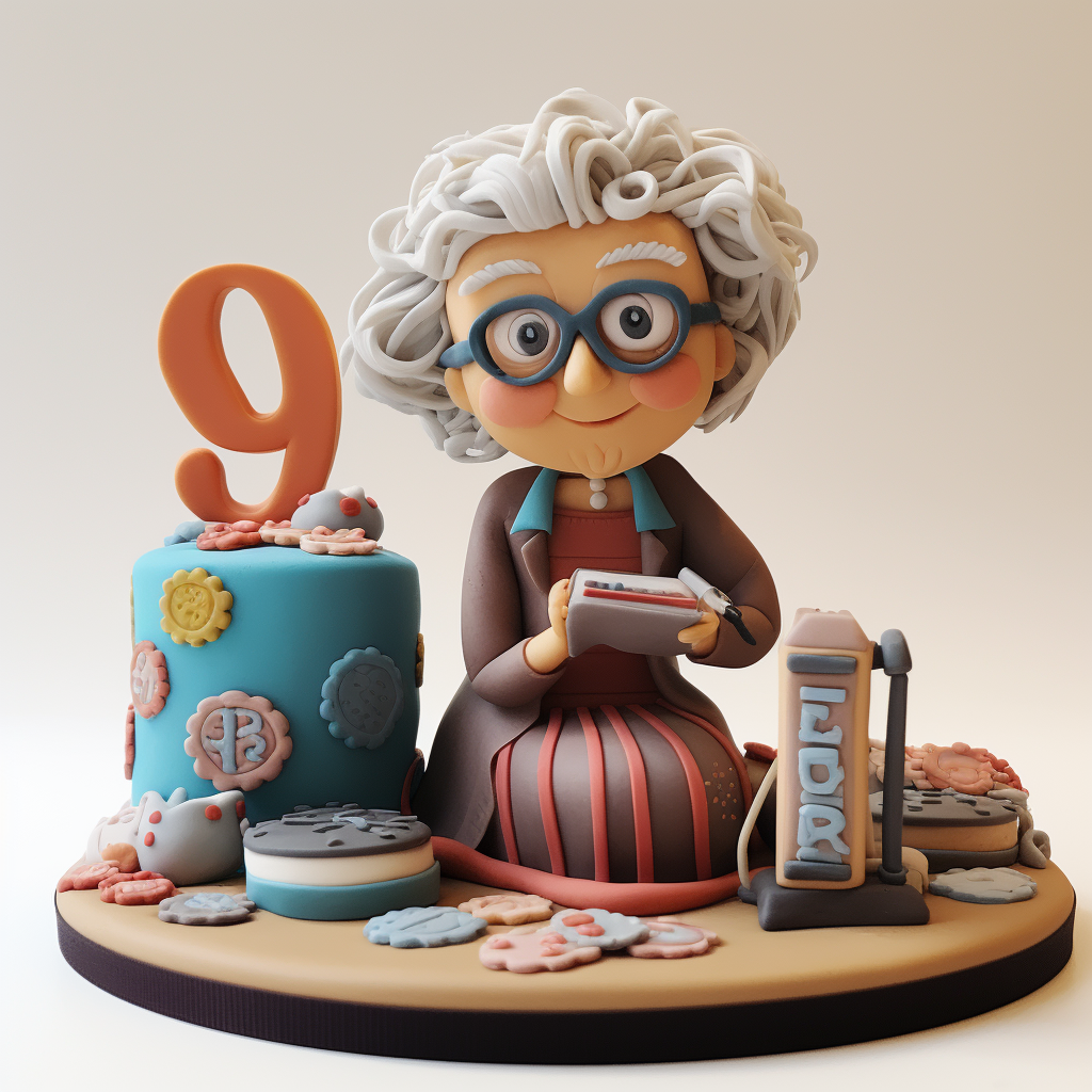 Cartoon style birthday cake for 70-year-old lady