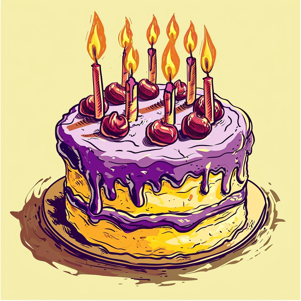 Colorful birthday cake with candles