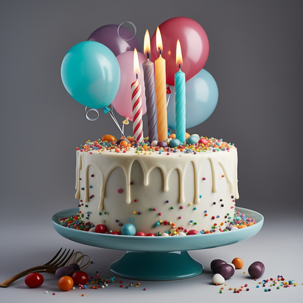 Colorful birthday cake with single candle