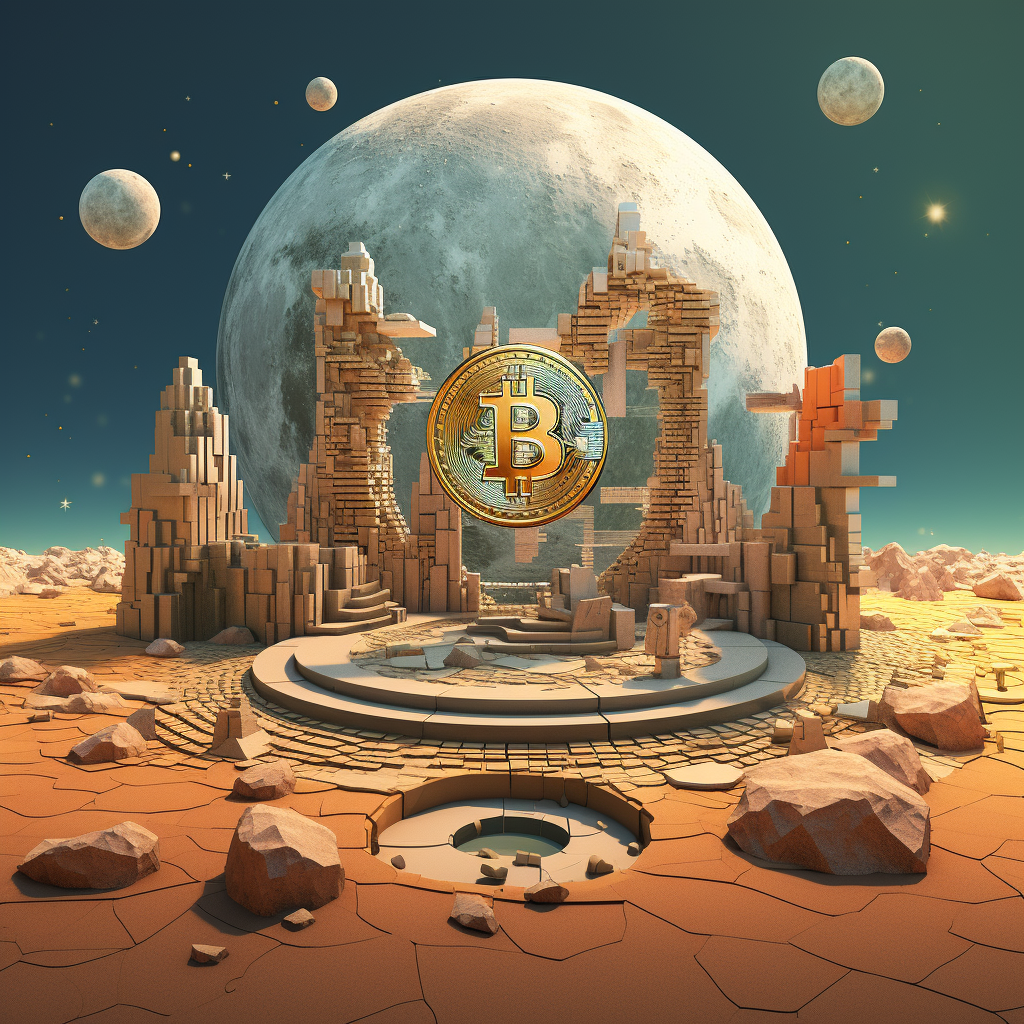 Bitcoin 3D Model on Moon with Cubes