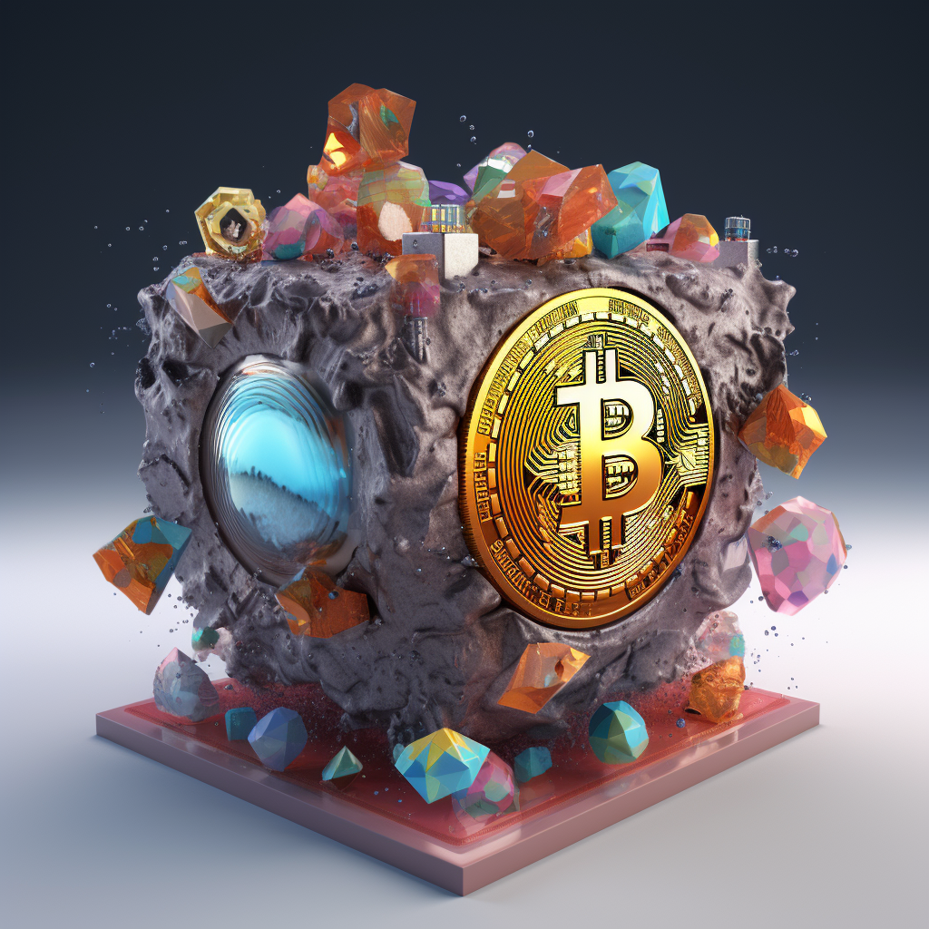 Bitcoin 3D Model on Moon Cubes