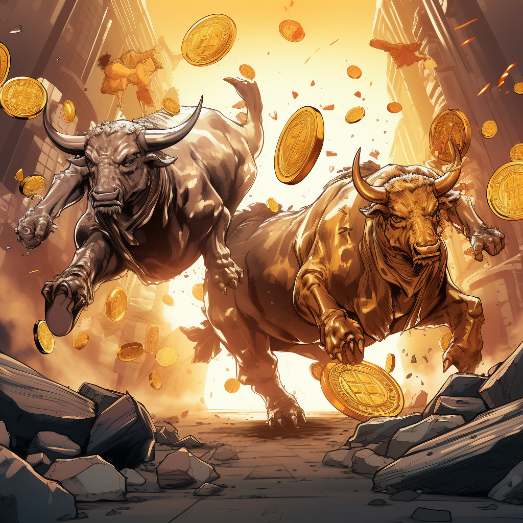 Bitcoin bulls breaking through barrier in comic style