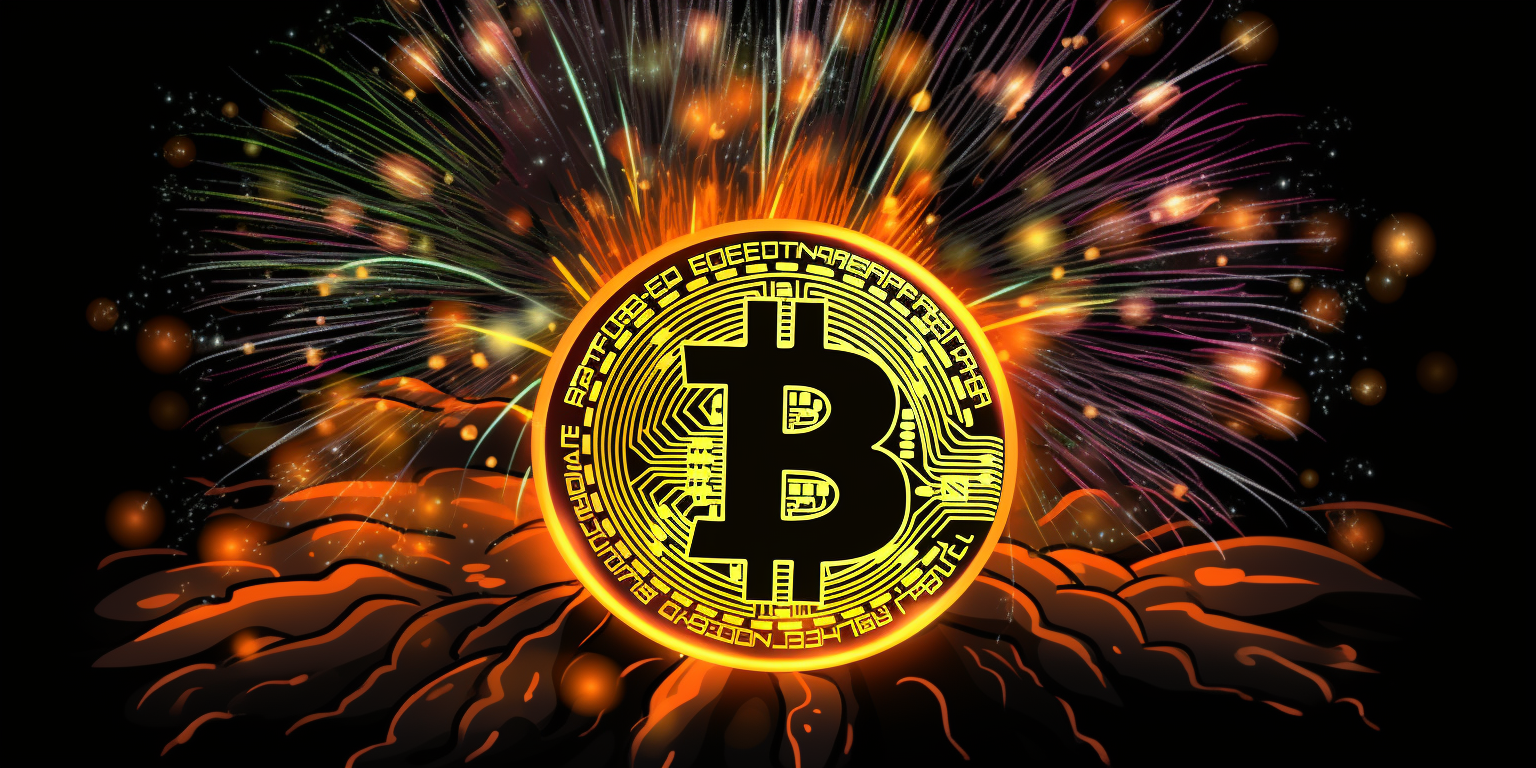 Bitcoin firework cartoon image