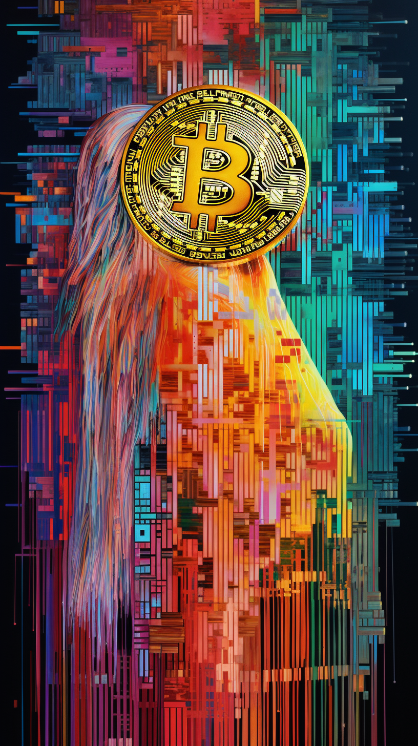 Abstract glitch artwork of bitcoin