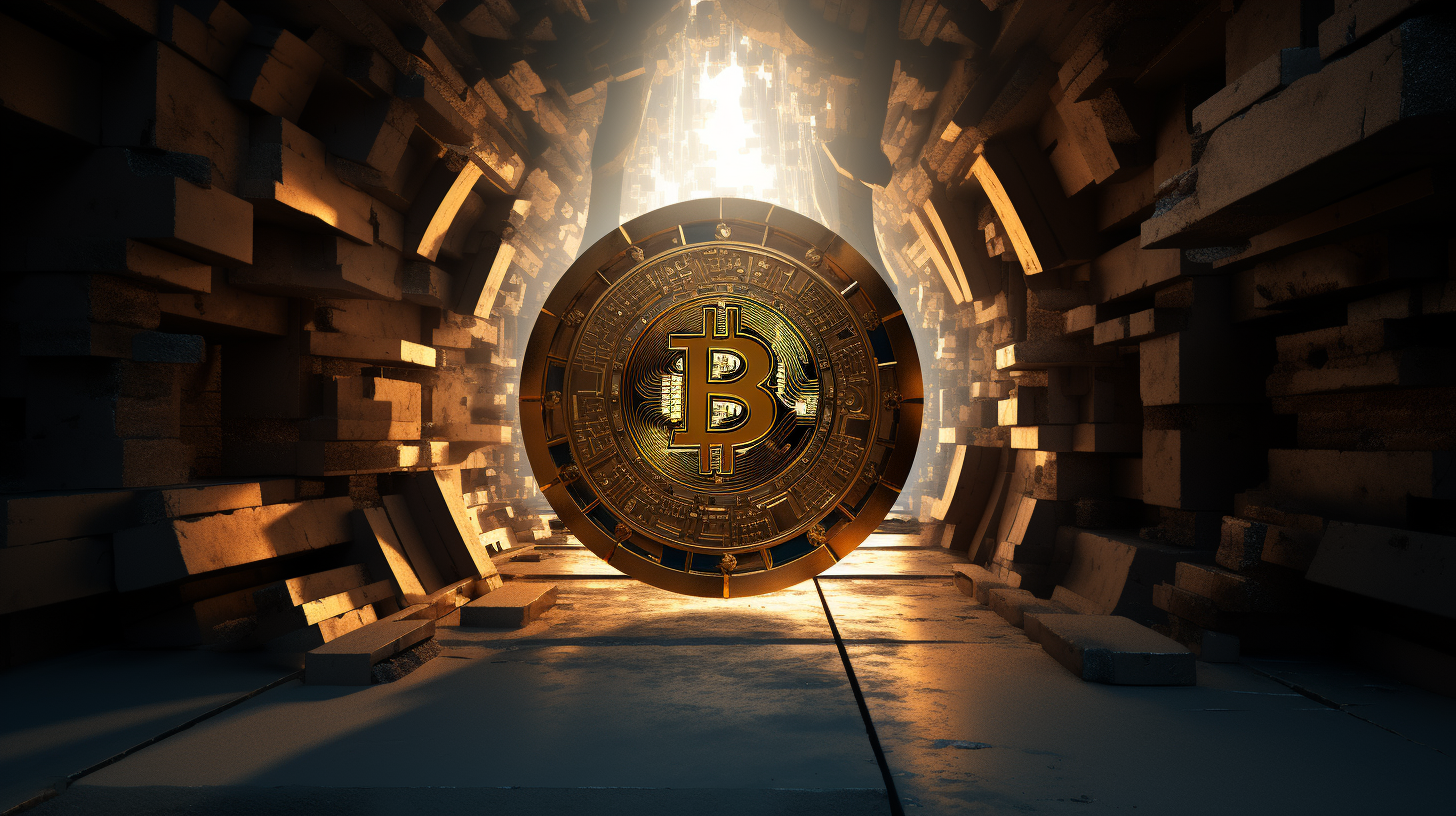 Bitcoin logo in time portal