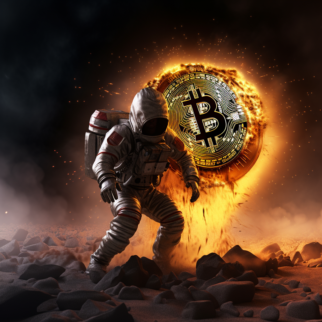 Bitcoin on the Moon: Astronaut with Orange Helmet