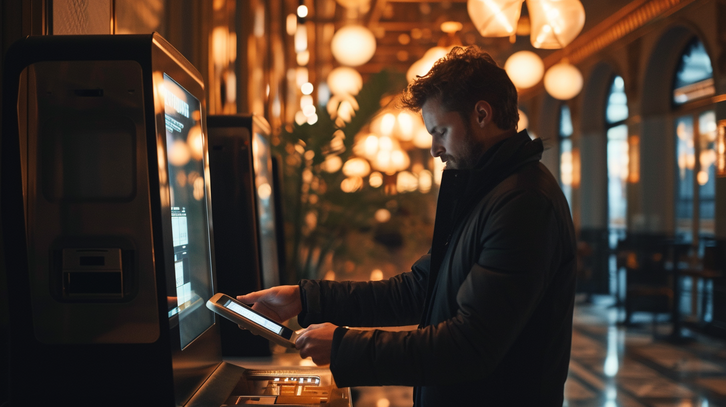 Man using Bitcoin machine at Protein House