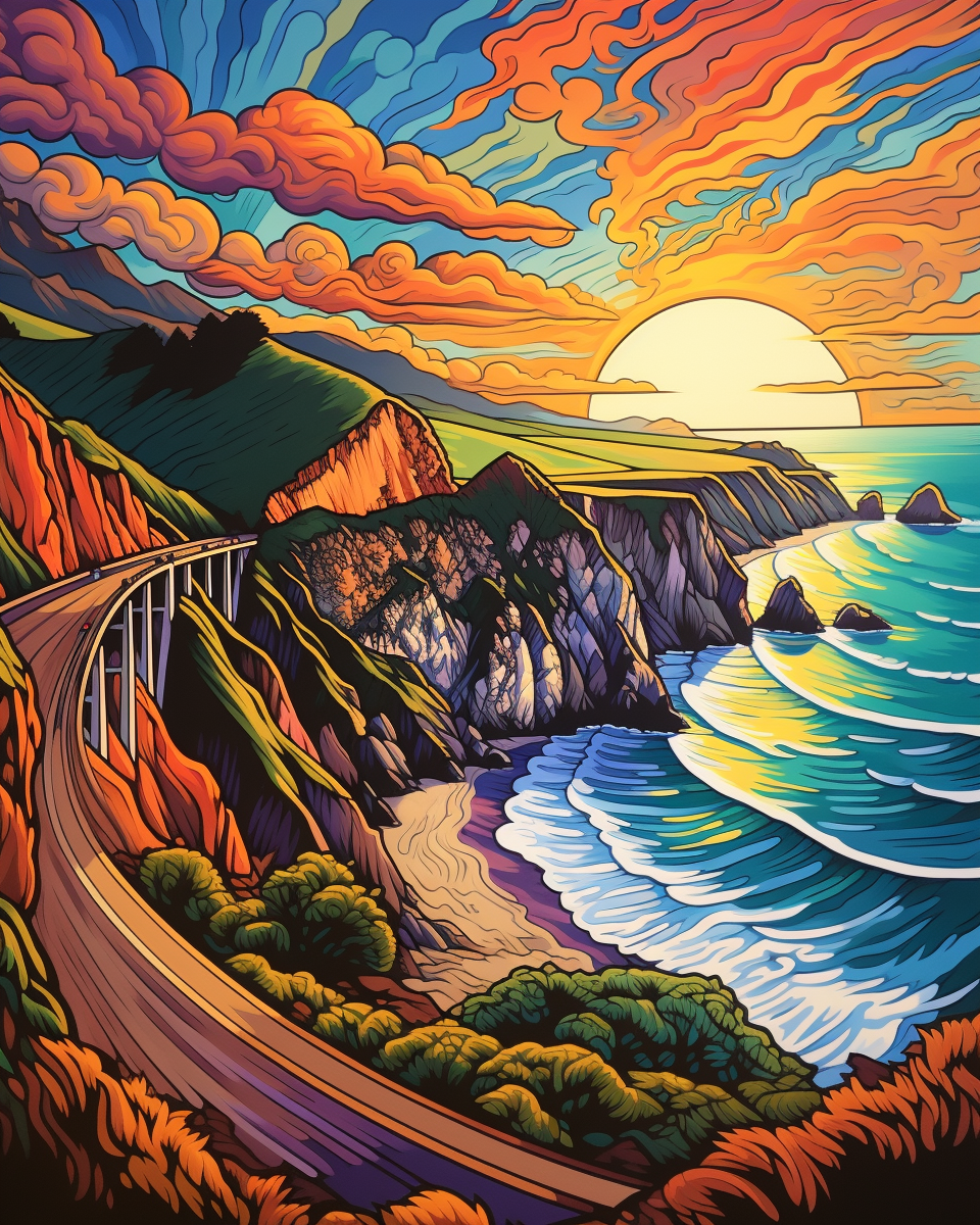 Colorful Bixby Bridge Comic Art