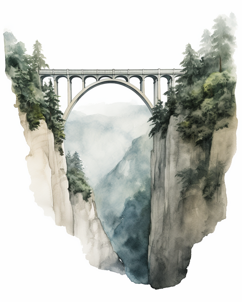 Expressive watercolor sketch of Bixby Bridge