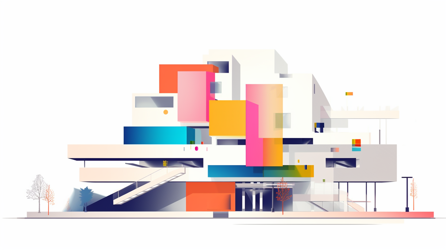 Minimalistic illustration of colorful Bjarke Ingles building