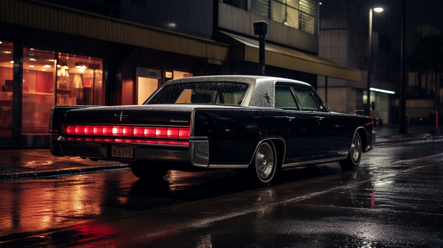 Black 1964 Lincoln Continental in Tokyo Rain