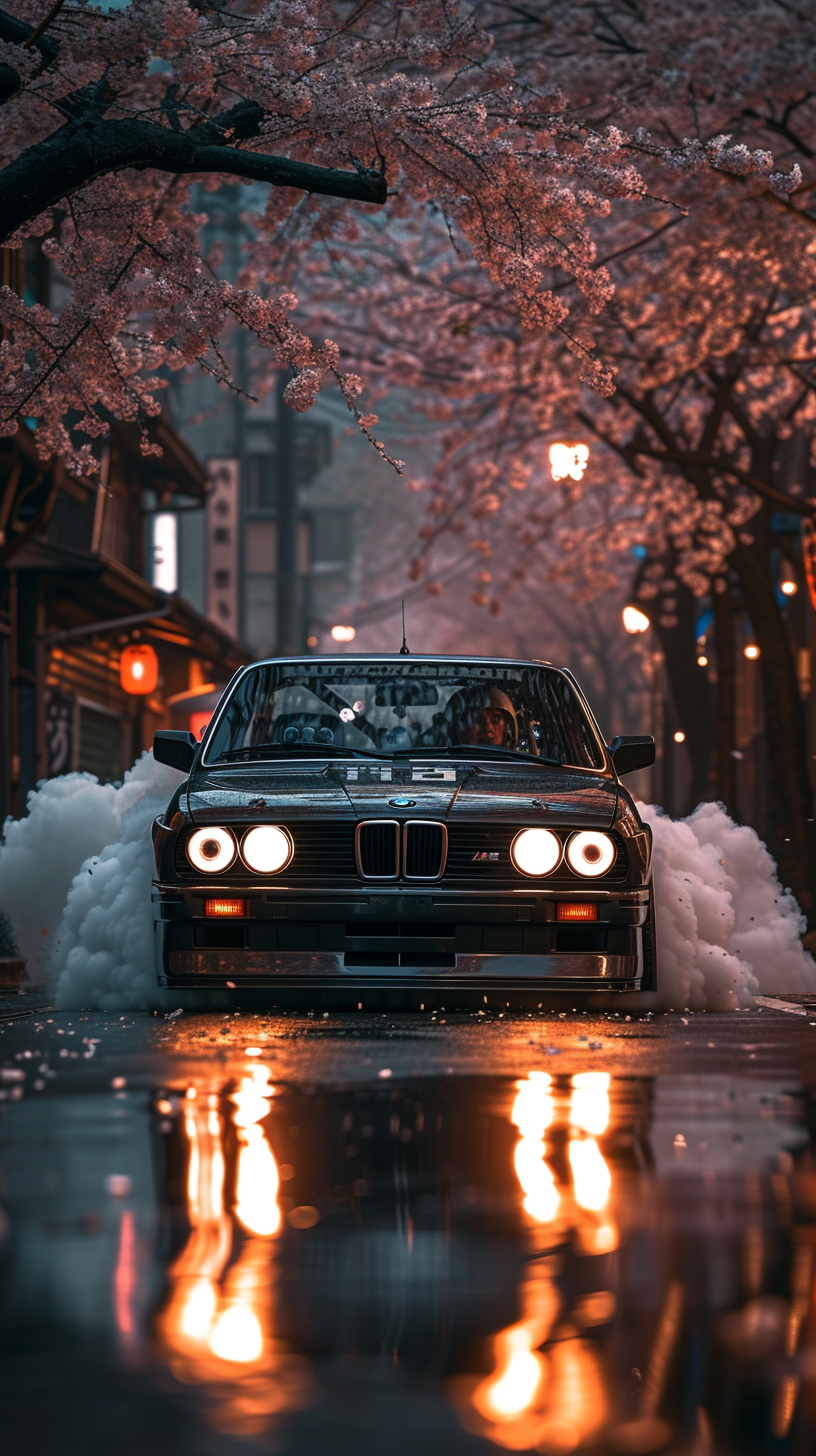 Flaming burnout by black BMW M3