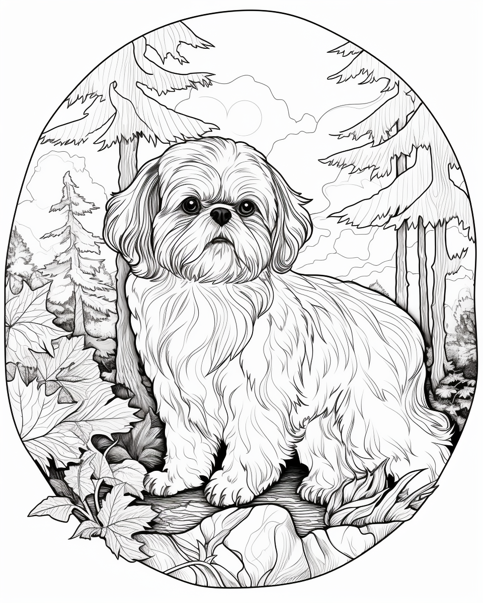 Black and White Shih Tzu with Forest Background