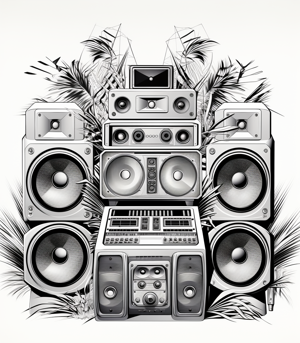 Black and White Illustration Coloring Book Style Speakers