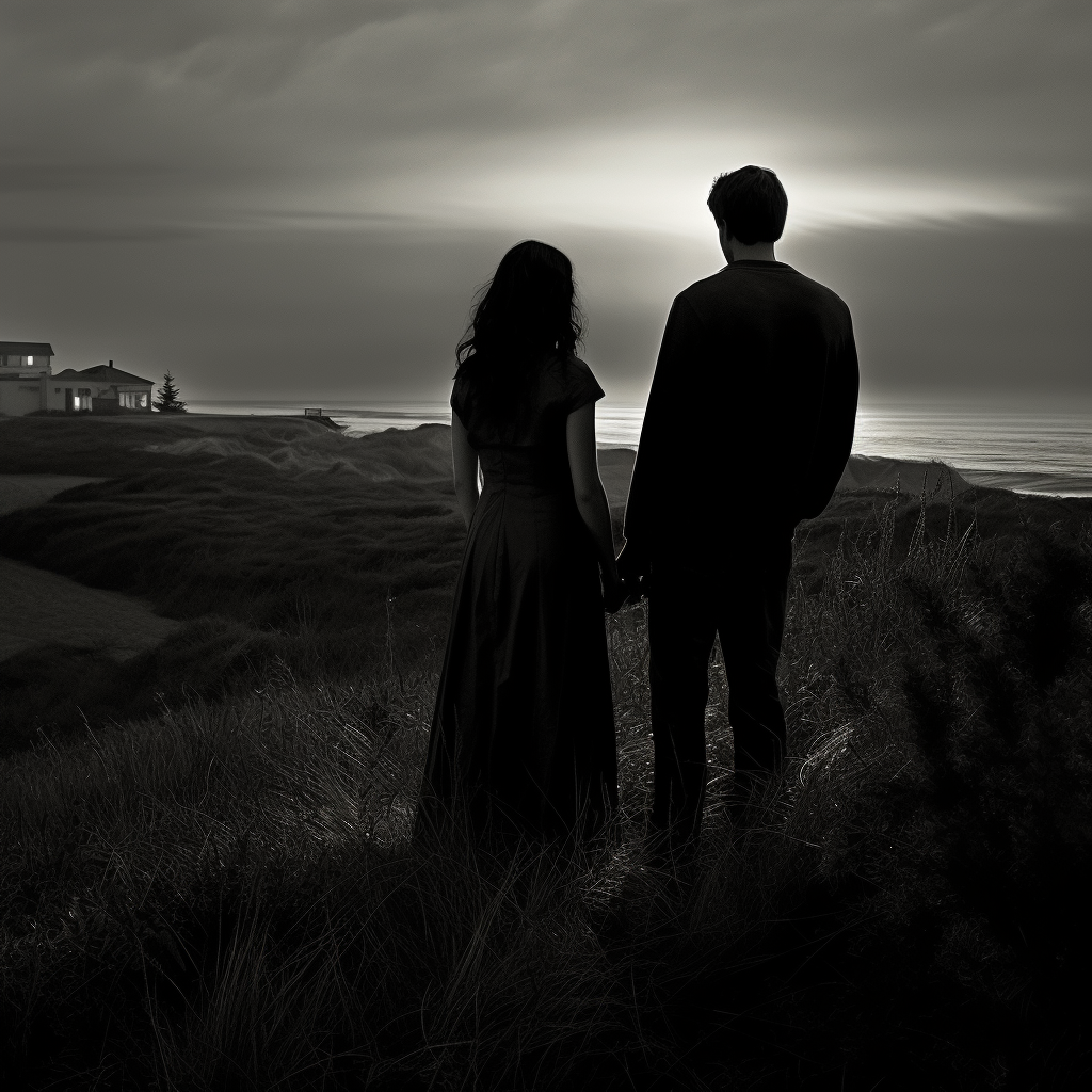 Mysterious couple staring into horizon