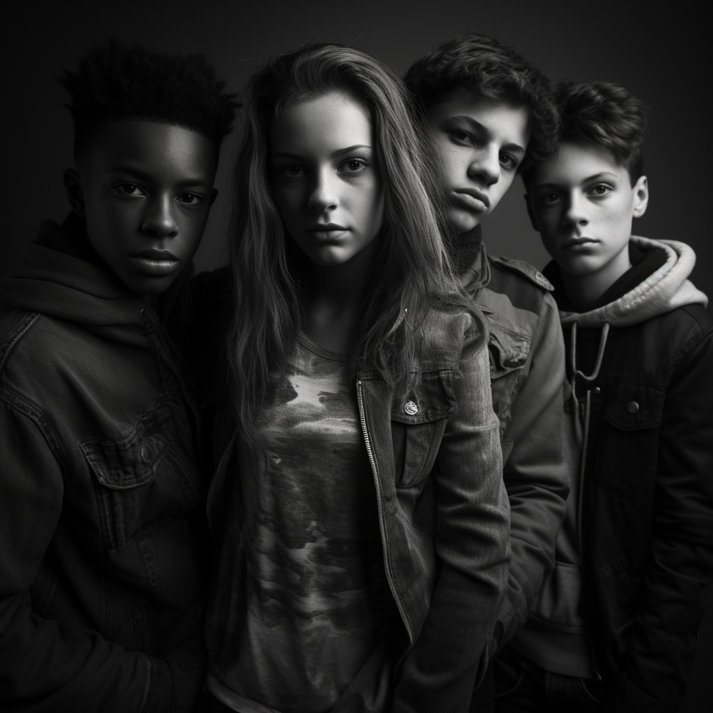 Teenagers in black and white