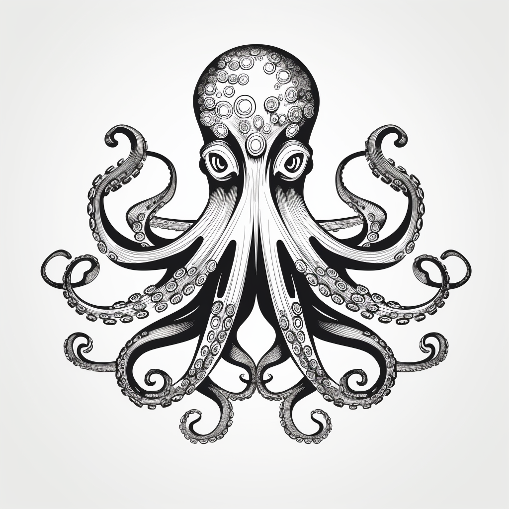 Simple Line Art of a Black and White Octopus