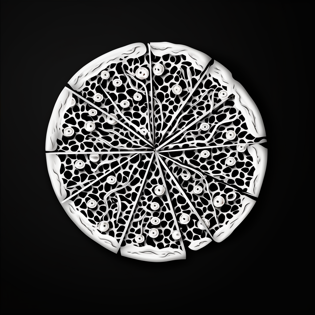 Minimalist black and white pizza slice illustration