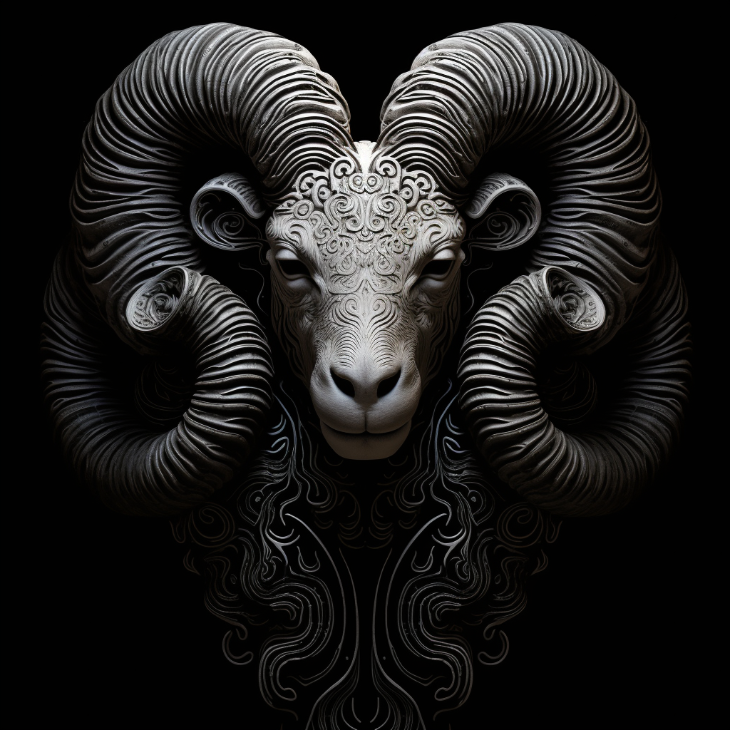 Hand-drawn black and white ram head