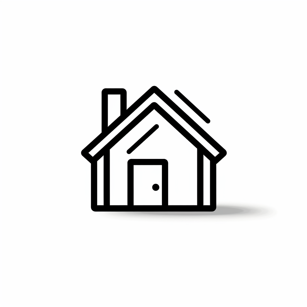 Black and white wireframe icon of a simple home