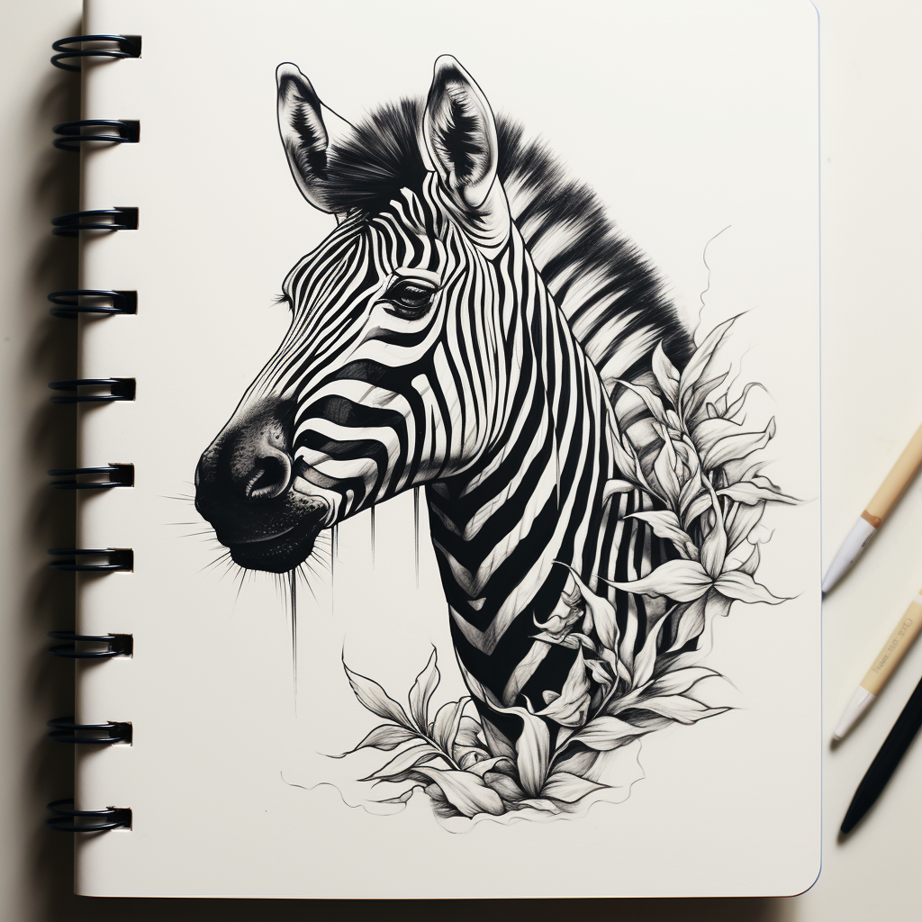 Zebra drawing in sketchbook