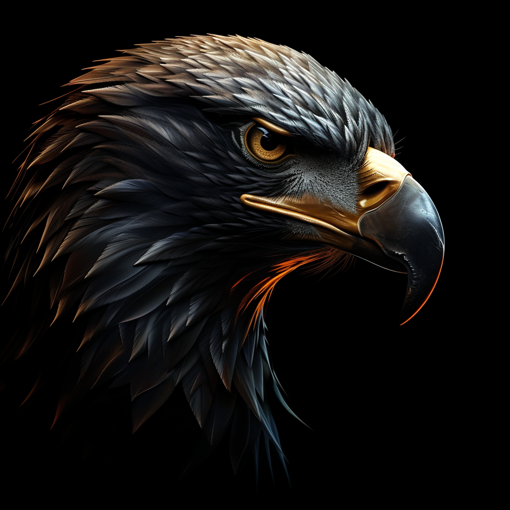 Striking 3D eagle logo on black background