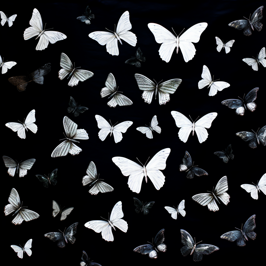 Black butterfly silhouettes on dark background