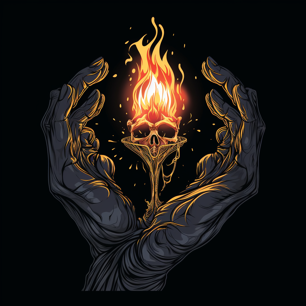 Skeleton hand holding gentle flame