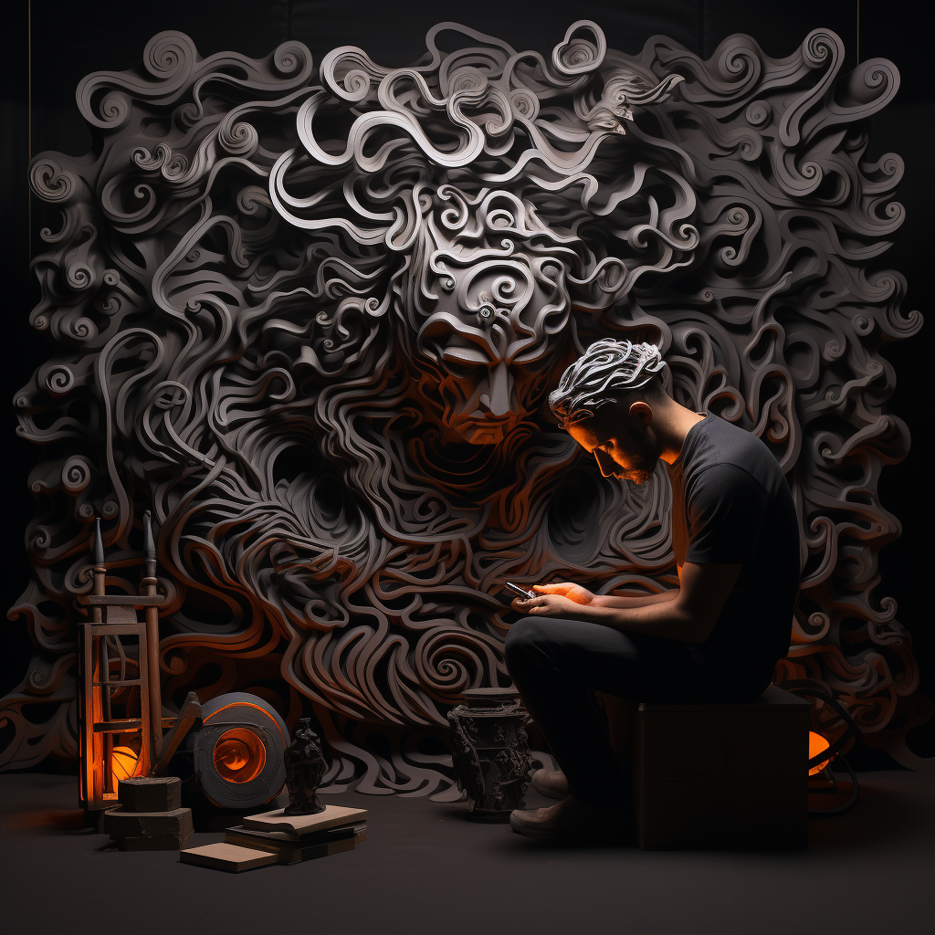 3D image of a person deep in thought