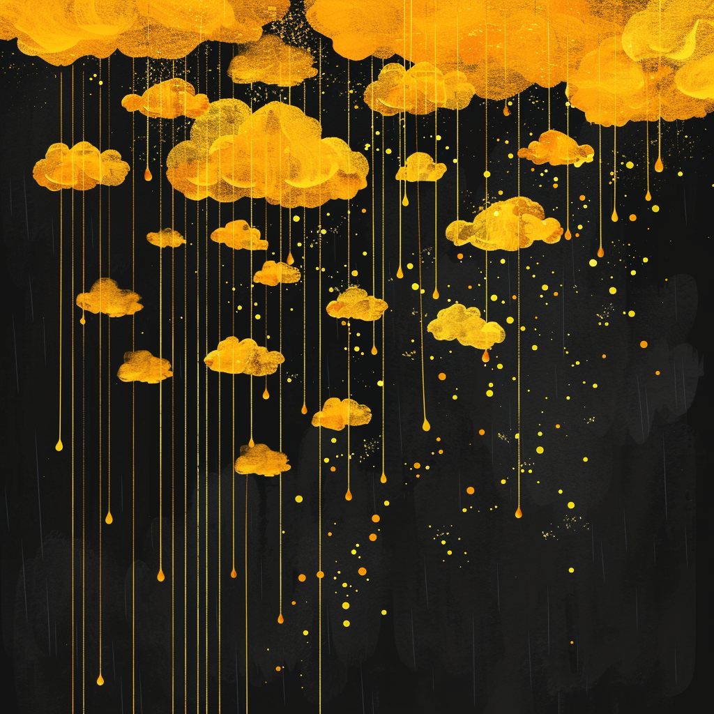 Black Background Yellow Clouds Golden Rain