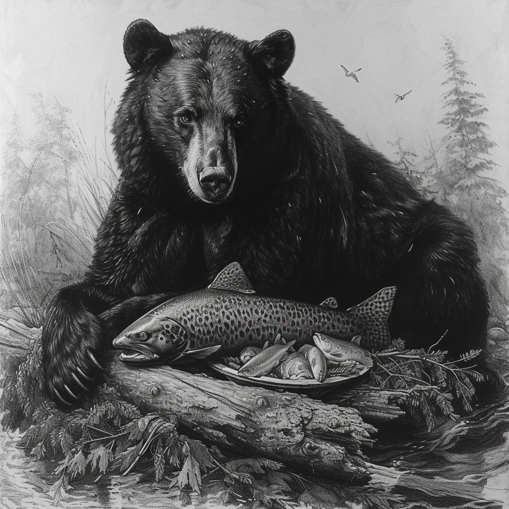 Hyperrealistic black bear bull trout northern pintail art