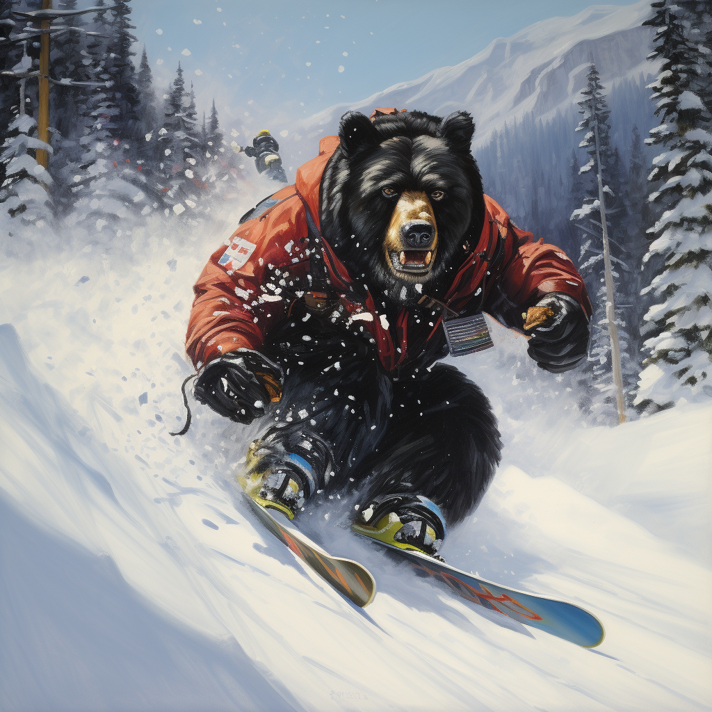 Black bear downhill skiing photo