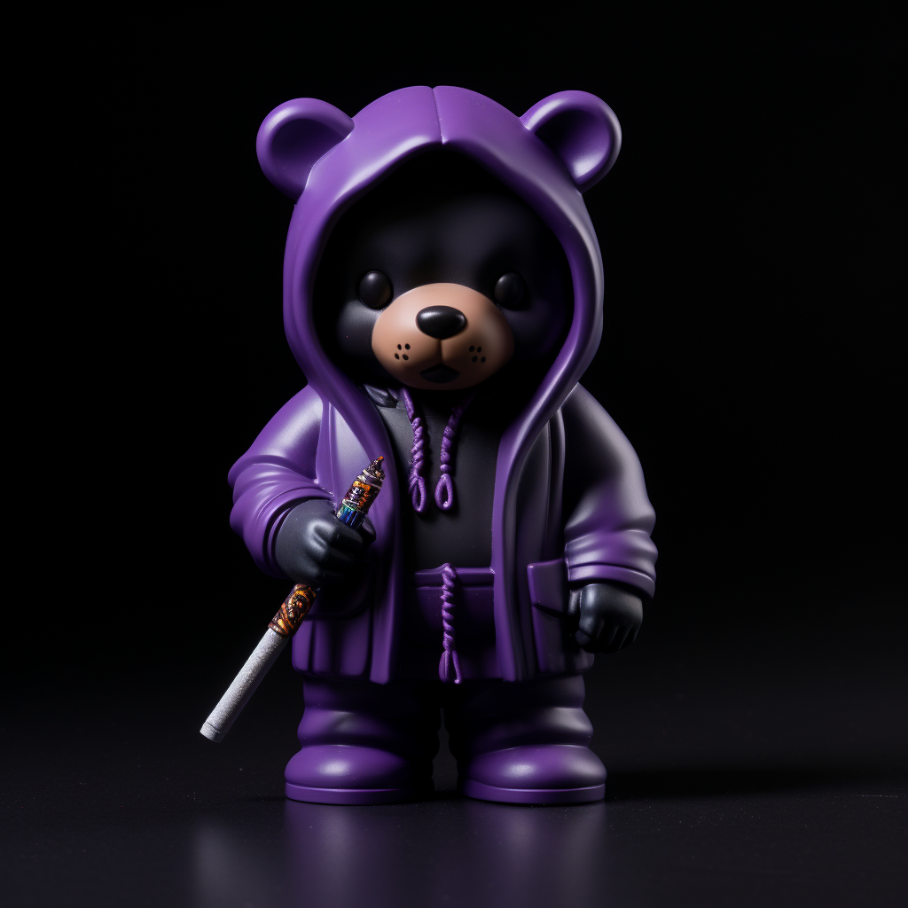 Black Bear in Purple Hoodie Smoking E-cigarette