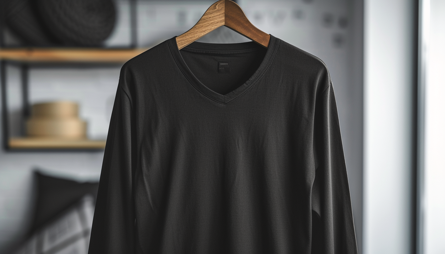 Black Blank Long Sleeve V-Neck T-Shirt Photo