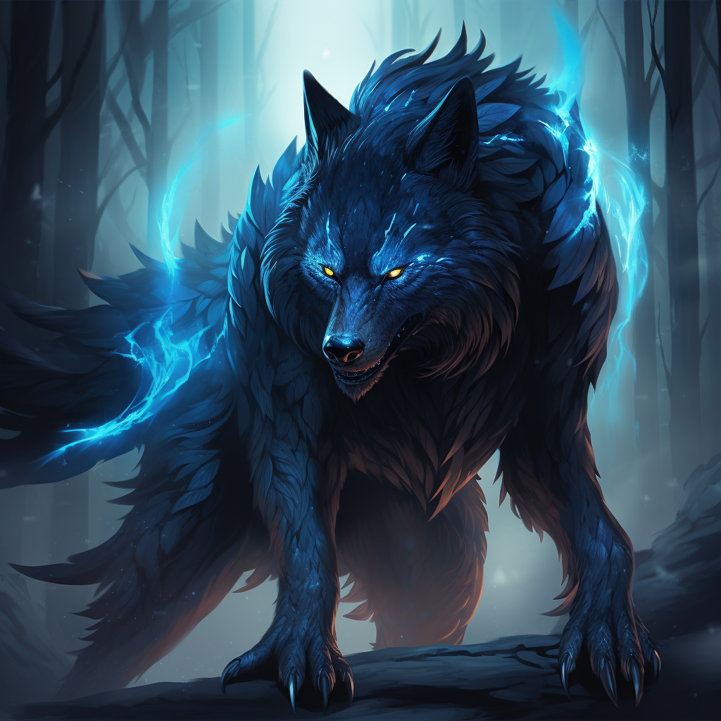 Glowing black and blue wolf monster